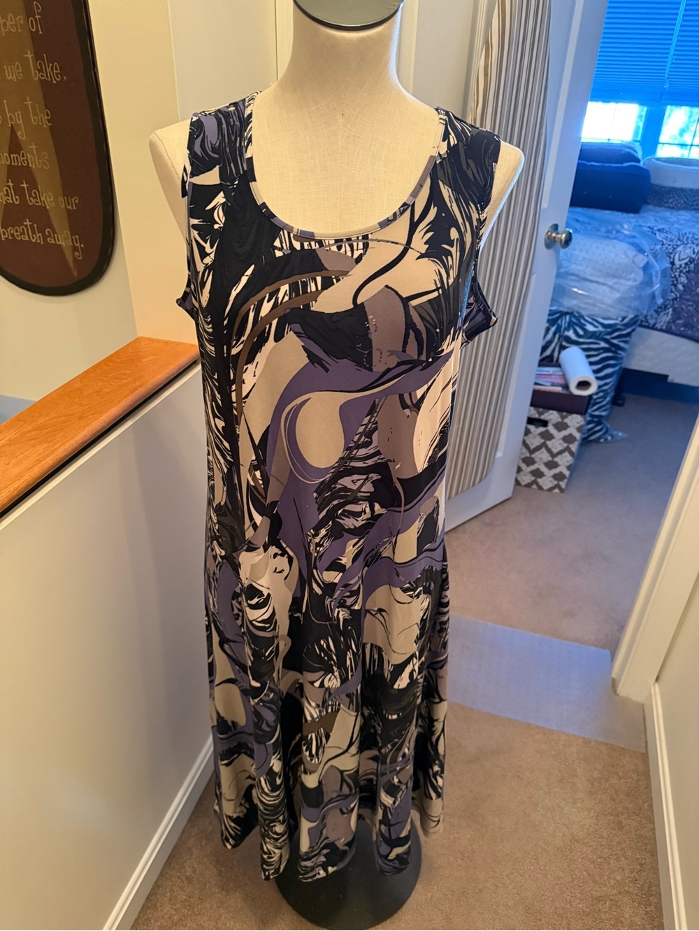 Attitudes by Renee Sleeveless Swirl Print Midi Dress in Purple and Black